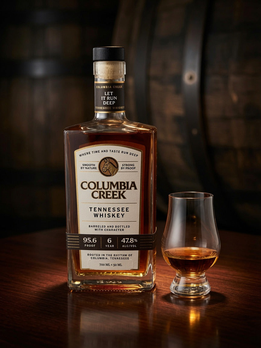 Columbia creek bottle and whiskey pour